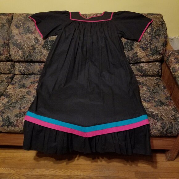 Rare, vintage, Aztec, SW dress, M, L, long, loose flowing or belt, black cotton - Picture 2 of 9